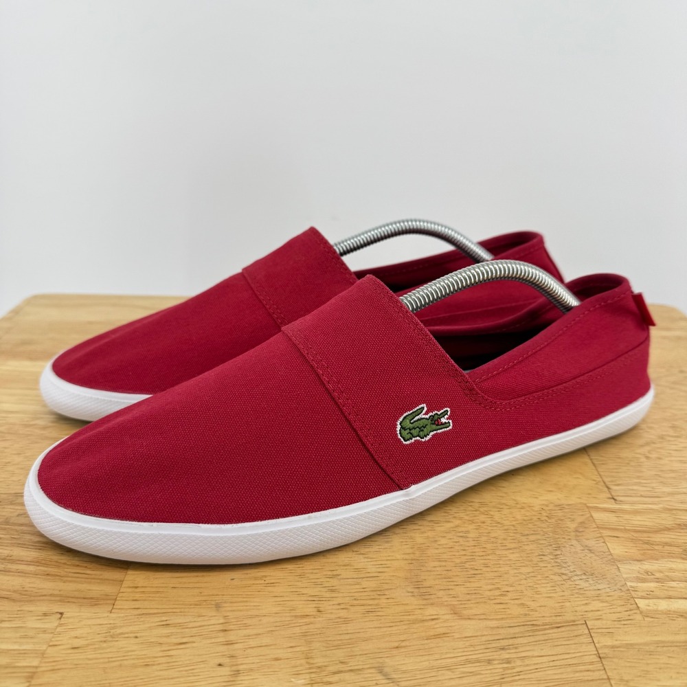 Lacoste Marice LCR SPM Mens 11 Ortho-Lite Red Canvas Slip On Sneakers Loafers